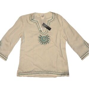 Jendo Tunic Top Blue Embroidered Sequins Blouse Summer Beach Blue New With Tags